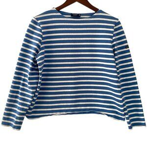 Saint James Long Sleeve Top Size 12 Blue White Striped Cotton Shirt Nautical